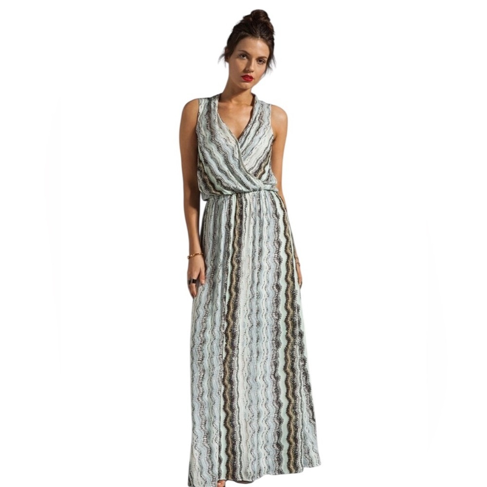 Anthropologie Ella Moss Sleeveless aqua brown chevron Maxi Dress Resortwear
